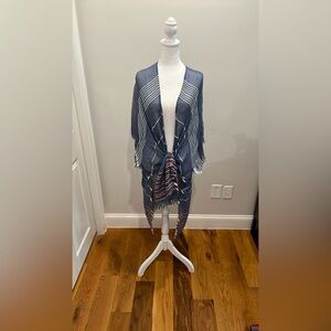 Uncharted Threads Ruana Wrap | OS | blue/white/coral